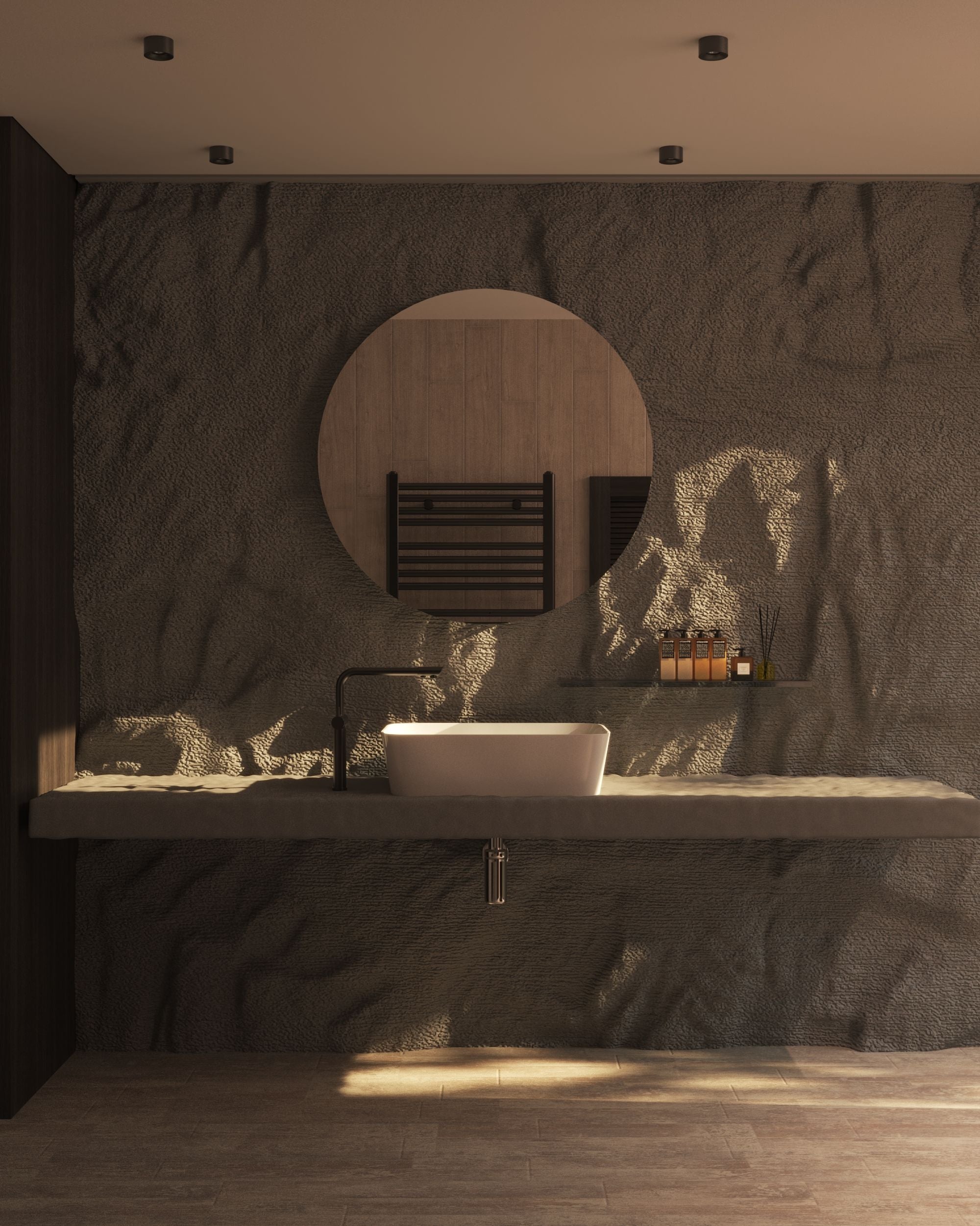 Warm modern bathroom vanity