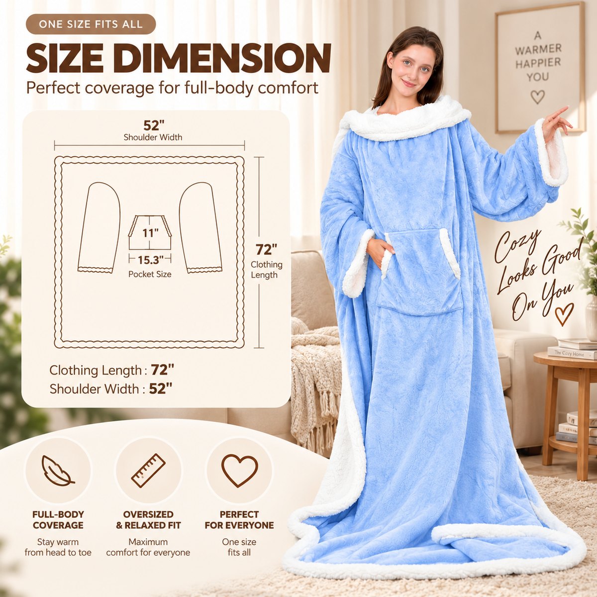 COZY Heated Wearable Blanket – Size dimension