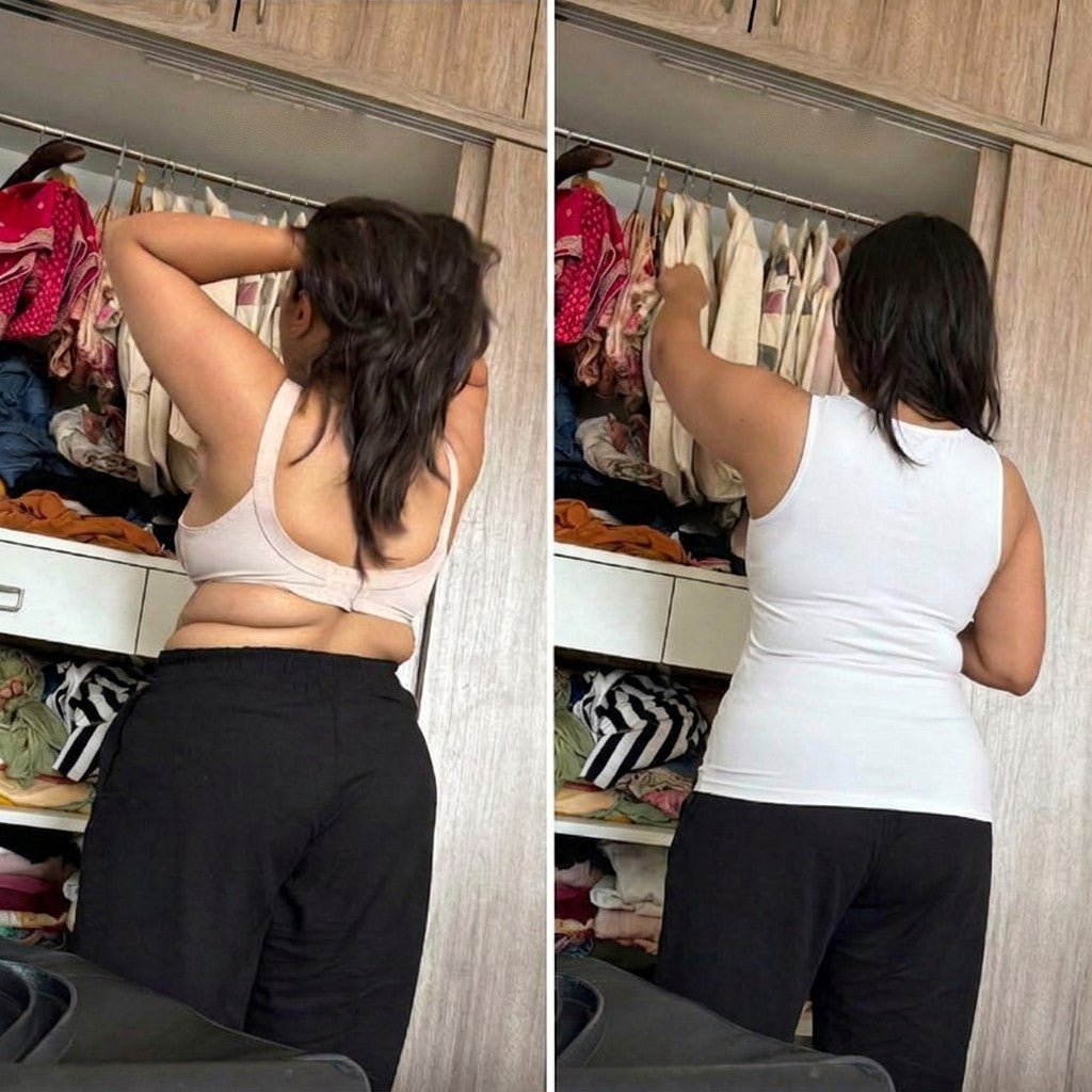 Prima e dopo con la canottiera Soraya