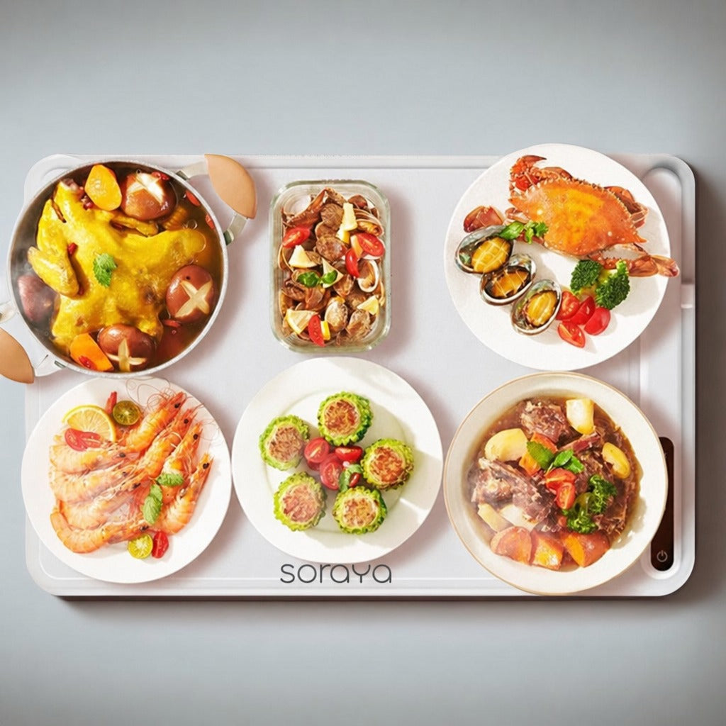 Warming tray with food